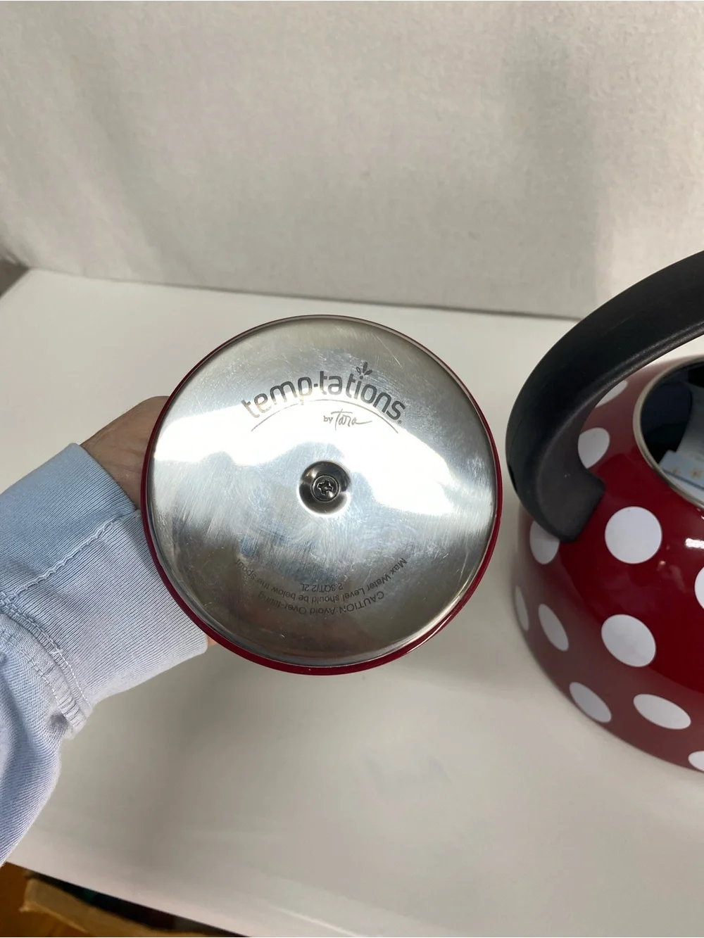 Temp-Tations Red White Polka Dot Tea Kettle with Black Handle Cottage Farmhouse